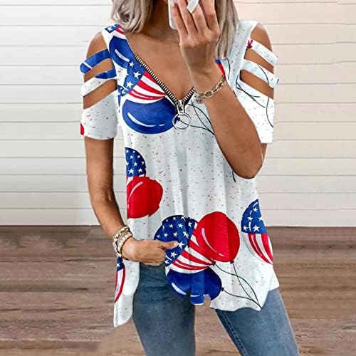 Majice za žene od 4. Jula za žene ljetne kratke rukave V-izrez tunike na vrhu pruge američke zastave Tie-Dye