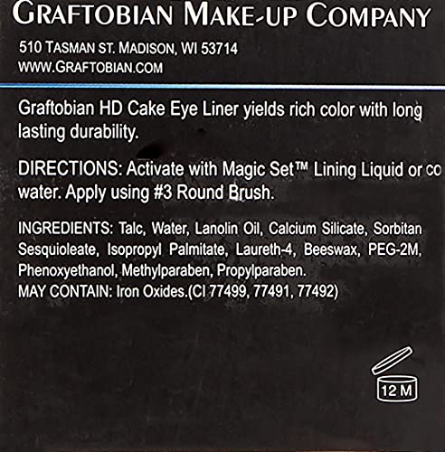 Graftobian Professional HD Cake Eyeliner dobija precizne linije, Vodeni aktivirani prešani prah Eyeliner, dugotrajno