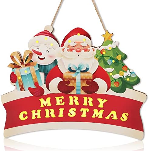 IarTop veseli božićni ukrasi-33x26cm, osvijetljen sretan božićni santa claus drvena ploča viseća zida umjetnost,