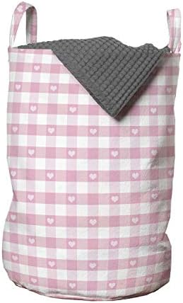 Ambesonne Checkered torba za pranje rublja, romantični uzorak sa djevojčicama s malim srcima,