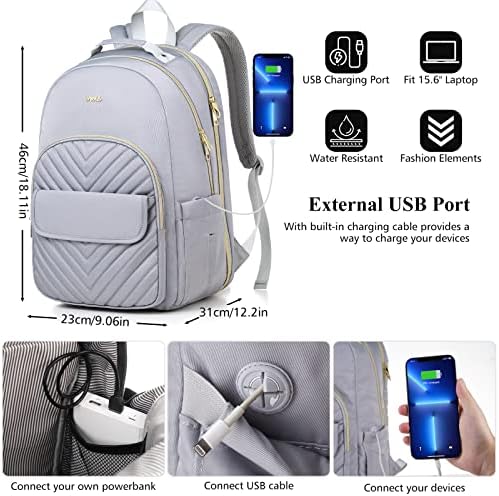 Breold ruksak za laptop žene,putni ruksak od 15,6 inča za žene,torbe za fakultetske škole sa USB