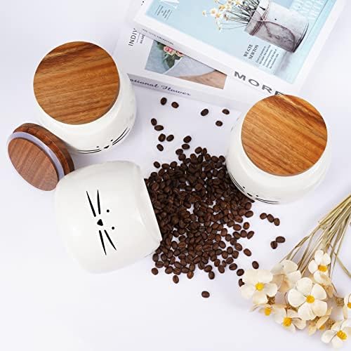 Koolkatkoo Ceramic Cat bijeli kanister Set kafa čaj šećer skladište hrane sa bambusovim poklopcem za