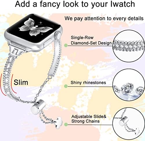 FastGgo srebrni blim kompatibilan sa Apple Watch Band 41mm 40mm 38mm 42mm 44mm 45mm Ženska narukvica,