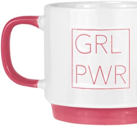 Amici Home GRL PWR Girl Power šolja za kafu , 5.5 D x 4.25 Š x 4 H-20 unci, ružičasta ručka, natpisi i dno,