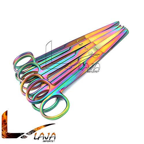 Laja uvozi set od 10 multi titanijum boje Rainbow operativni makazov oštar / tup 5,5 ravno i zakrivljen