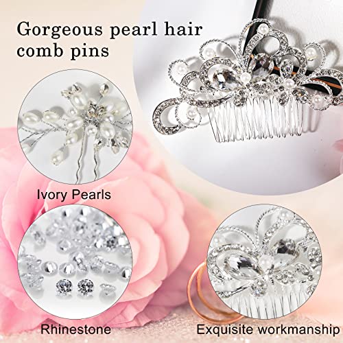 5 komada vjenčanje kosa češalj igle Set, ručno rađeni Silver Crystal Pearl kosa bočni češalj klipova u obliku