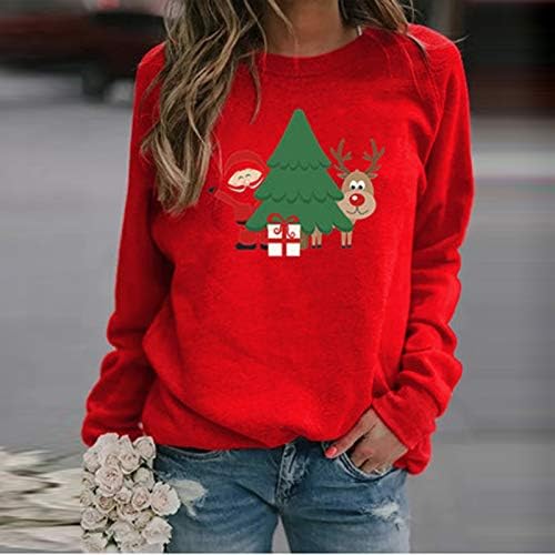 Smallyin božićni print ženski dugi rukav duvačkoj pulover-pulover TOP crveni