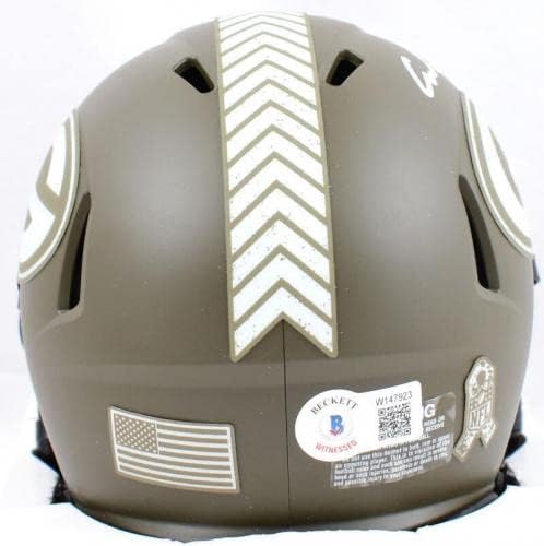 Christian Watson potpisao Packers Salute to Service Speed Mini Helmet-BeckettWHolo-autograme NFL Mini Helmets
