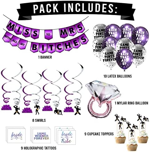 Gospođice gospođe Clasy & Sassy Bachelorette Purple Pack Pack Pack - Bachelorette Party Decorations, Favories