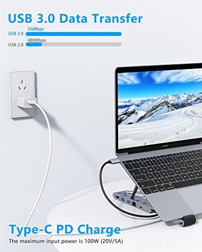 Stalak za laptop sa USB priključcima, prijenosni prijenosni rezervni nivo sa 4K HDMI / 2 USB 3.0