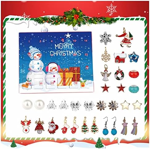 Iznenađenje božićni poklon 24 dana odbrojavanje kalendar kutija DIY pahuljica Beaded Santa naušnice