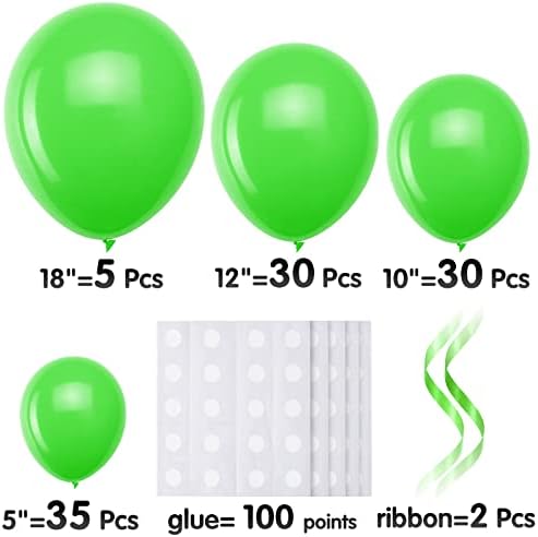 YEUNMU 100 kom Green baloni različite veličine 5/10/12/18 inča, zgušnjani baloni za zelene lateks,
