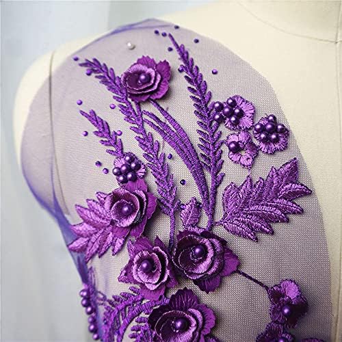 PDGJG 2pcs ljubičasta čipka tkanina 3D cvijeće rešene perle za veznu haljinu za vjenčane kočnice