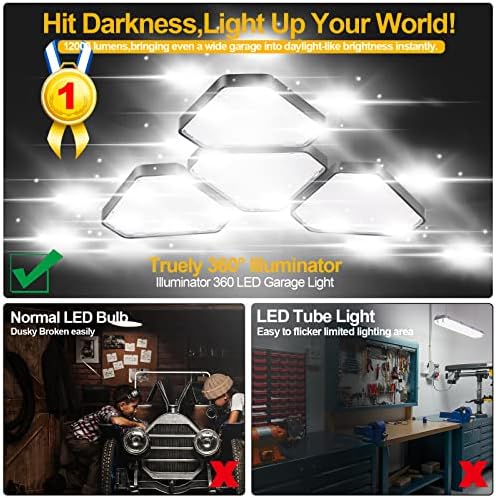 YWD LED garažna svjetla 2 pakovanje 120W 12000 lumena 6500k dnevno svjetlo sa crtežom garažnom plaftom