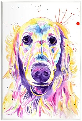 Stupell Industries Vivid Retriever Dog PET PET Portret Wood Wall Art, Dizajn Jen Seeley