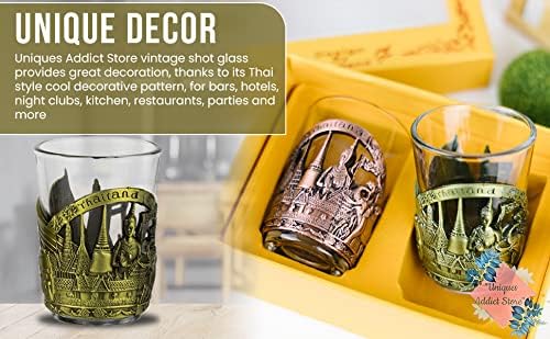 Shot Glass sa teškim baze i dekorativni uzorak Metal kućište Vintage Mini shot Cups Tequila liker