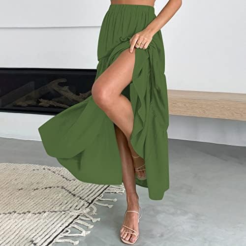 Lepršave plisirane duge maksi suknje za žene ljetna Ležerna Boho Maxi suknja jednobojne ljuljačke visokog struka višeslojna suknja A kroja
