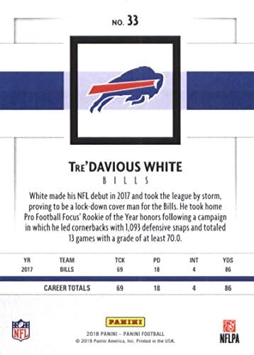 2018 Panini NFL Fudbal br. 33 Tre'Davius ​​White Buffalo Bills Službena trgovačka kartica