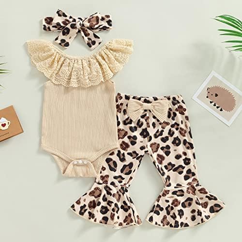 Emmababy Cow Outfit Baby Girl Bell Bots Josper Off rame Rebrad Bodysuit Ruffle Flare Hlače