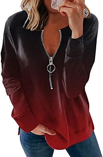 Ženske haljine s dugim rukavima Puloveri V-izrez Ležerna majica sa patentnim zatvaračem Trupni atletski puloveri
