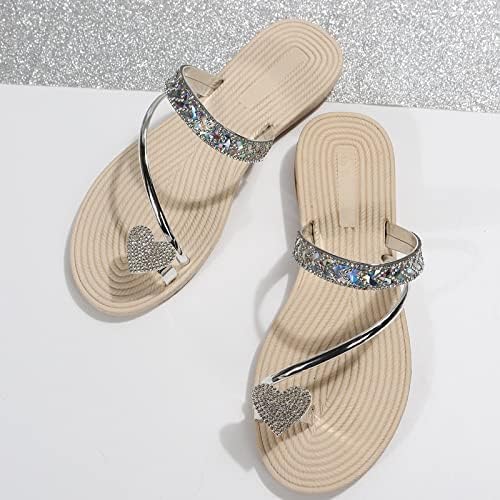 XipCokm Summer Beach papuče za žene stanovi, rhinestone Heart neklizajući Thong sandala klip-nožni papučica Slide