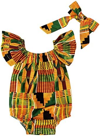 Wocachi Toddler Baby Girls Afrički print Off rame Romper Hair Band BodySuits odjeća 2023 Summernurnnu 5 dolara