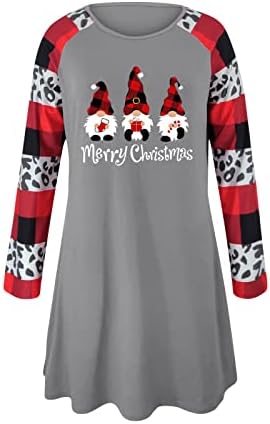 NDVYXX Božićna haljina za žene Plus Size Dugi rukav Crew Neck Tunic haljine Casual Xmax štampana