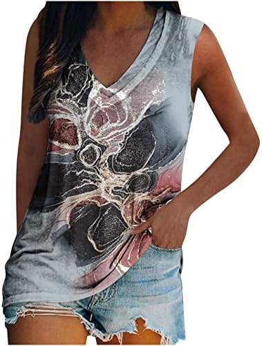 Charella Dame majica bez rukava za tinejdžere za teen Girls Vneck mramorna grafika Ljetna jesenska košulja 2023 odjeća y2k d0