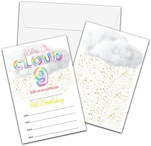 Rainbow Cloud 9 Rođendanske pozivnice sa kovertama - Mi smo na Cloudu 9 pozivnice za djevojke