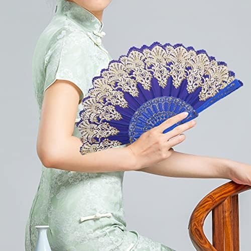 Mersuii 10pcs Vintage Folsing Fan navijač kineskog stila sklopivi ventilator zlata u prahu za ples ventilator