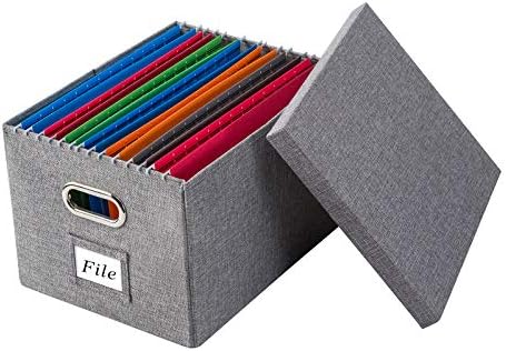 Juephe Linen file Box Organizator sa poklopcima pismo/pravna veličina višenamjenski sklopivi viseći sivi