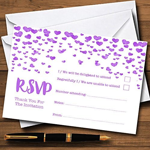 Ljubičasta srca Confetti personalizirane RSVP kartice
