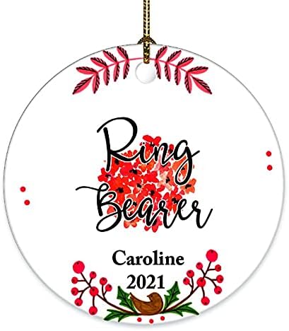 Nosač prstenova po mjeri SOUVENIR Keramički ukrasi cvjetni vijenac 2021 dvostrani tisak 3x3 inčni okrugli božićni