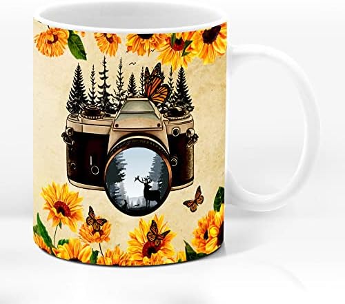 KOIXA Life Is Like a camera Coffee Mug Vintage Sunflower Monarch Butterfly Camera Photographer