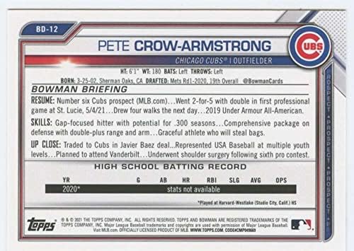 2021 Bowman nacrt BD-12 Pete Crow-Armstrong RC Rookie Chicago Cubs MLB bejzbol trgovačka kartica