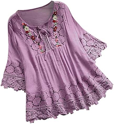 Plus size bluza žene Vintage čipkaste patchwork vez ljeto 3/4 Dužina rukav ženski vrhovi retro majica s-5xl