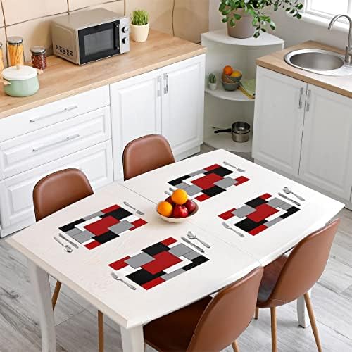 Erosebridal Red Grey Black White Placemats 4 komada za žene muškarce, 3d moderne kvadratne prostirke