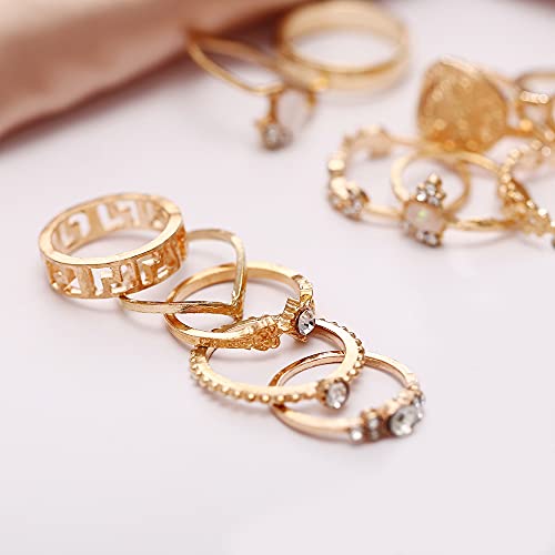 Missgrace Gold Rhinestones Knuckle Slaganje prstena za žene Teen Girls Boho Vintage prstenje