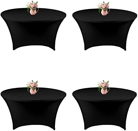 AXIERI 4 Pack 72 inčni crni spandex prekrivači stola okrugli - spandex pokrivači stola 6ft ugrađeni okrugli