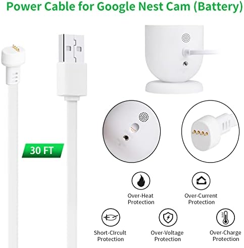 Kabl za napajanje sa 2 lampica sa Google Nest Cam, 30ft / 9,1m otporan na vremenski otporan na vanjski