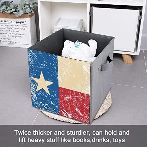 Retro Texas zastava srušene tkanine za skladištenje kutija za pohranu od 11 inča Sklopivi kanti za pohranu s