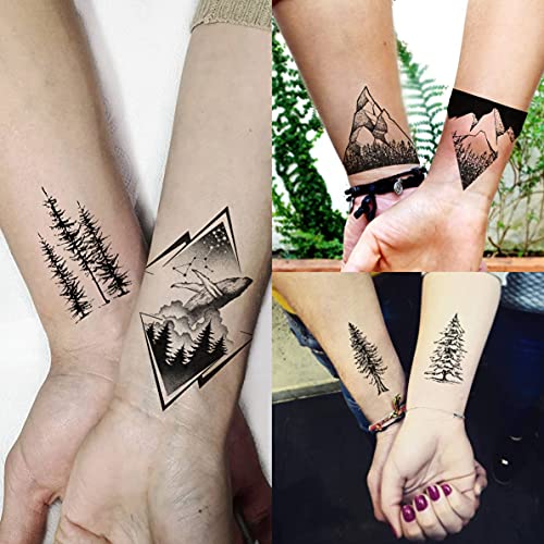 GOROMON 52 listova male crne planinske privremene tetovaže za muškarce žene za odrasle, geometrijsko