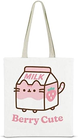 Bokuta Pink Milk Box Cat Platnena torba za žene torba za kupovinu Preppy tote torba za višekratnu upotrebu tote