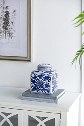 A & B kućna jarka od keramike sa poklopcem - 8 plava i bijela porculanska vaza, domaći dekor centar, polica