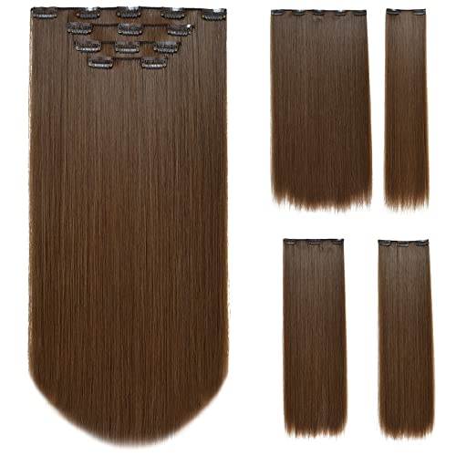 Brown Hair Extensions, Synthetic Hair Extensions Clip In 22 Straight SYXLCYGG Hair Pieces 18 Curly Cheap