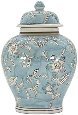 Galt International Light plavi i bijeli cvijet Chinoiserie Jar 12 W / Poklopac - đumbir Jar,