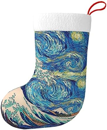 Austenstern Božićne čarape vala kanagawa zvjezdani noćni dvostrani kamin viseći čarape