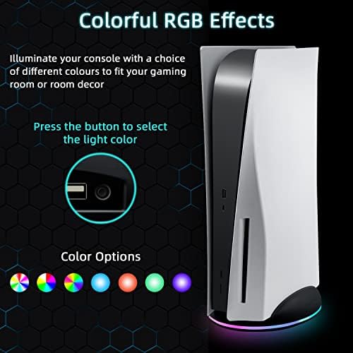 Wigearss RGB vertikalni držač za PS5 RGB Osnovni stalak za osvjetljenje sa USB glavčinom za PS5 UHD i