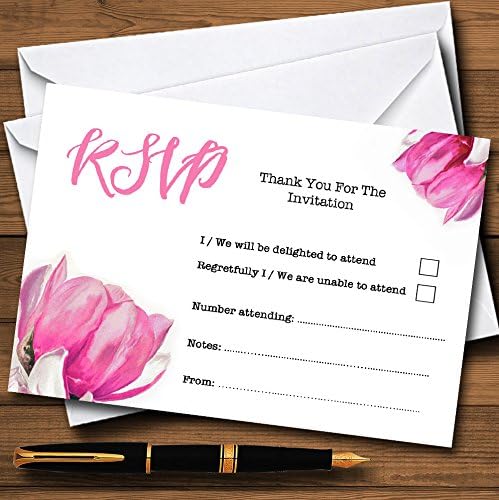 Vodenikolor Pink Magnolias personalizirane RSVP kartice