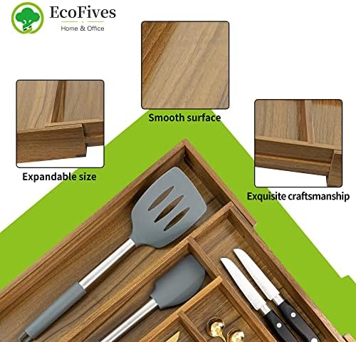 Blok za skladištenje bambusovih noža u fioci za 16 noževa + Bagrem Organizator kuhinjskih fioka proširiv